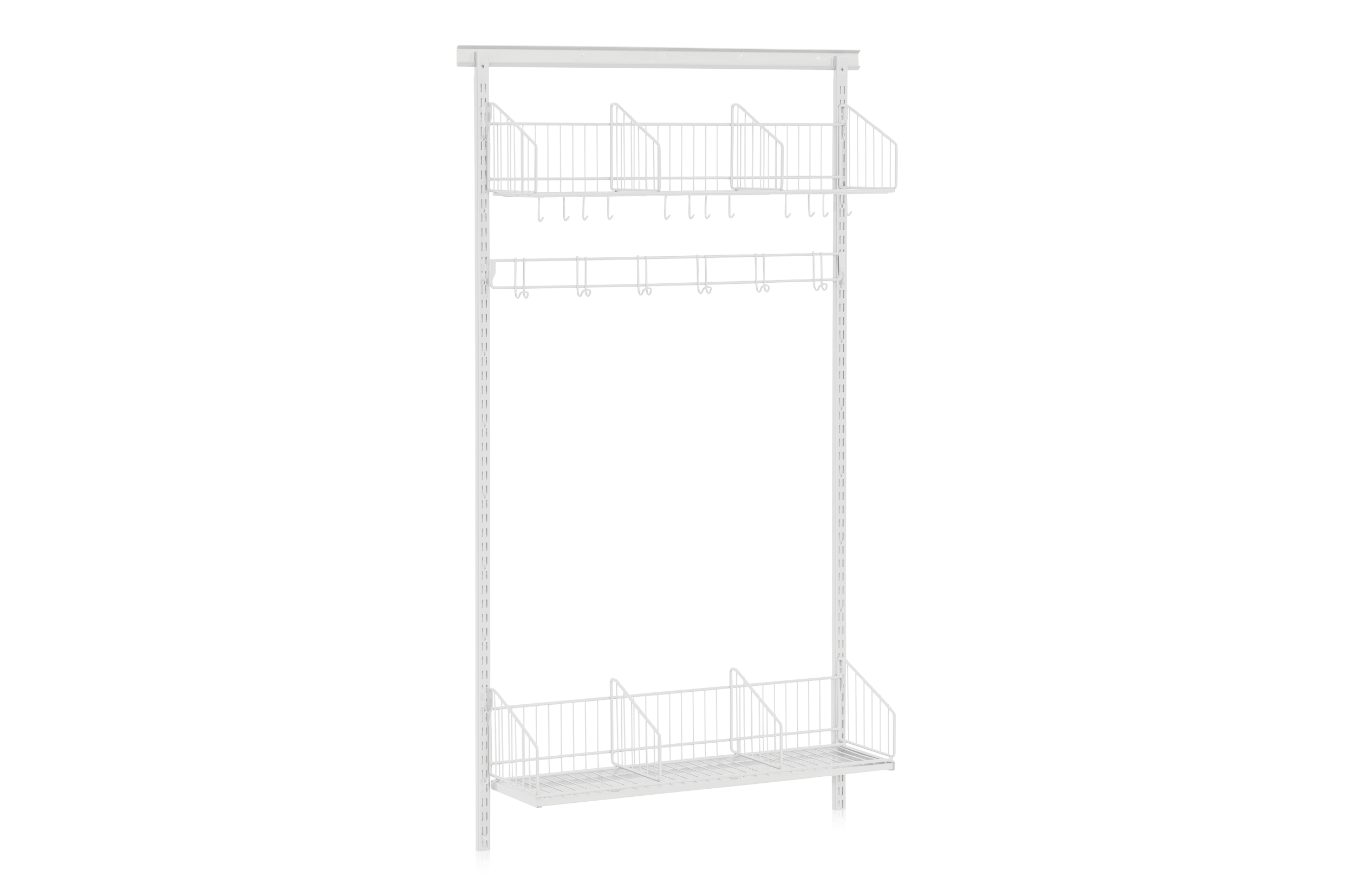Shoe and Hat Shelf with Hook Strip Wall Base Section White