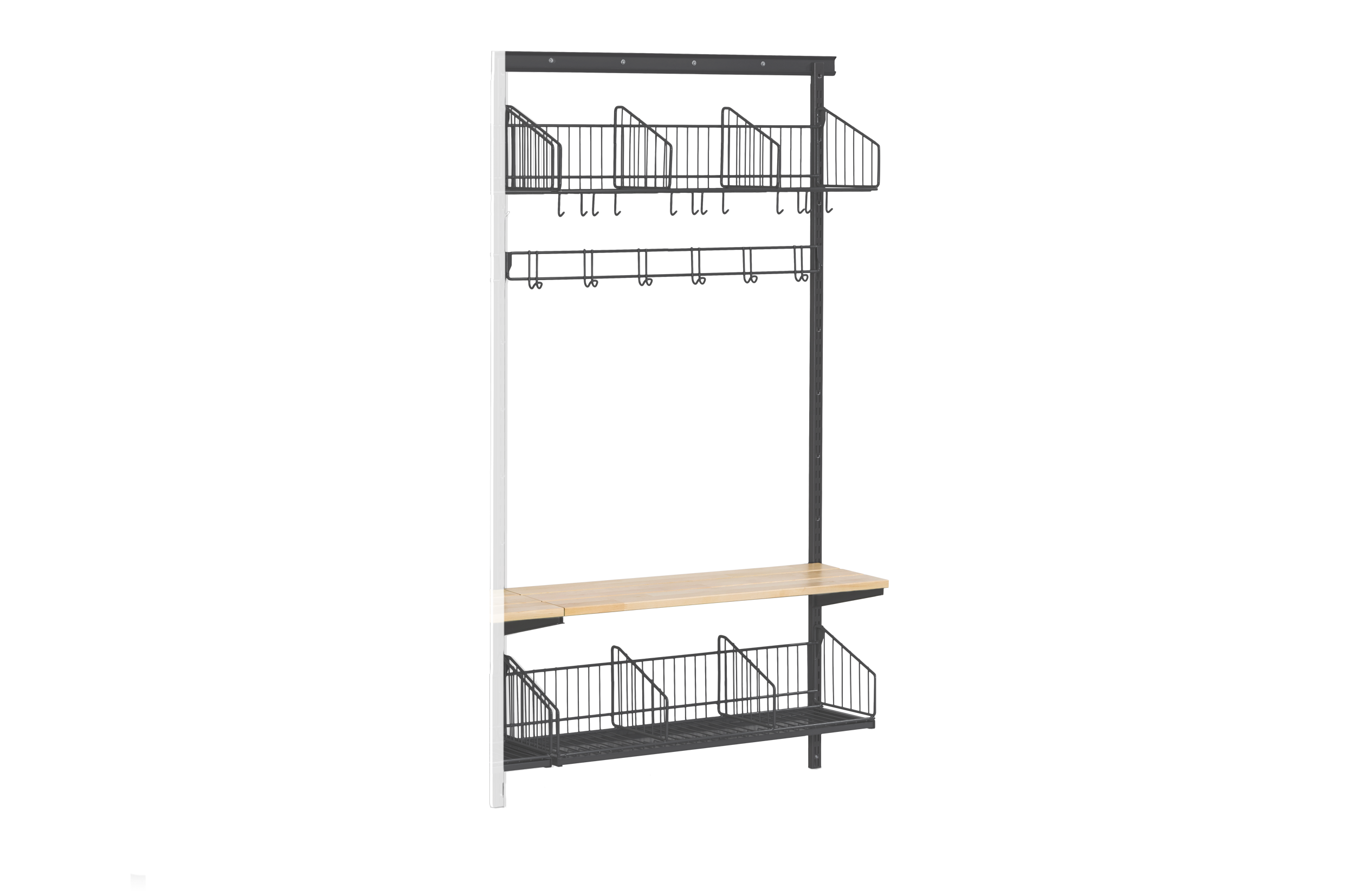 Shoe and Hat Shelf with Bench and Hook Strip Wall Extension Grey