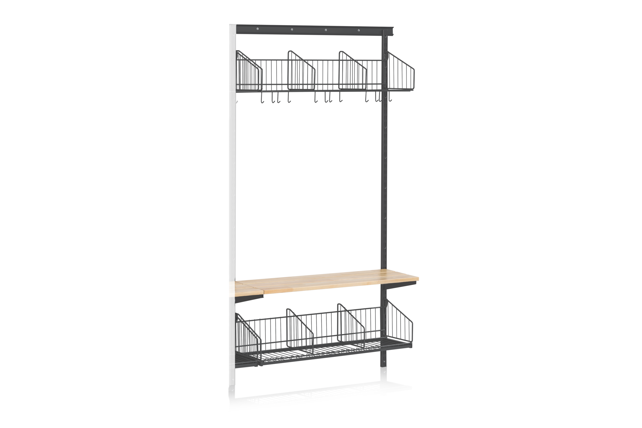 Shoe and Hat Shelf with Bench Wall Extension Grey