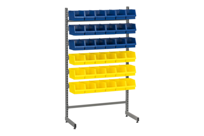 Complete L-Rack 2 including 18 Blue and 18 Yellow Plastic Bins