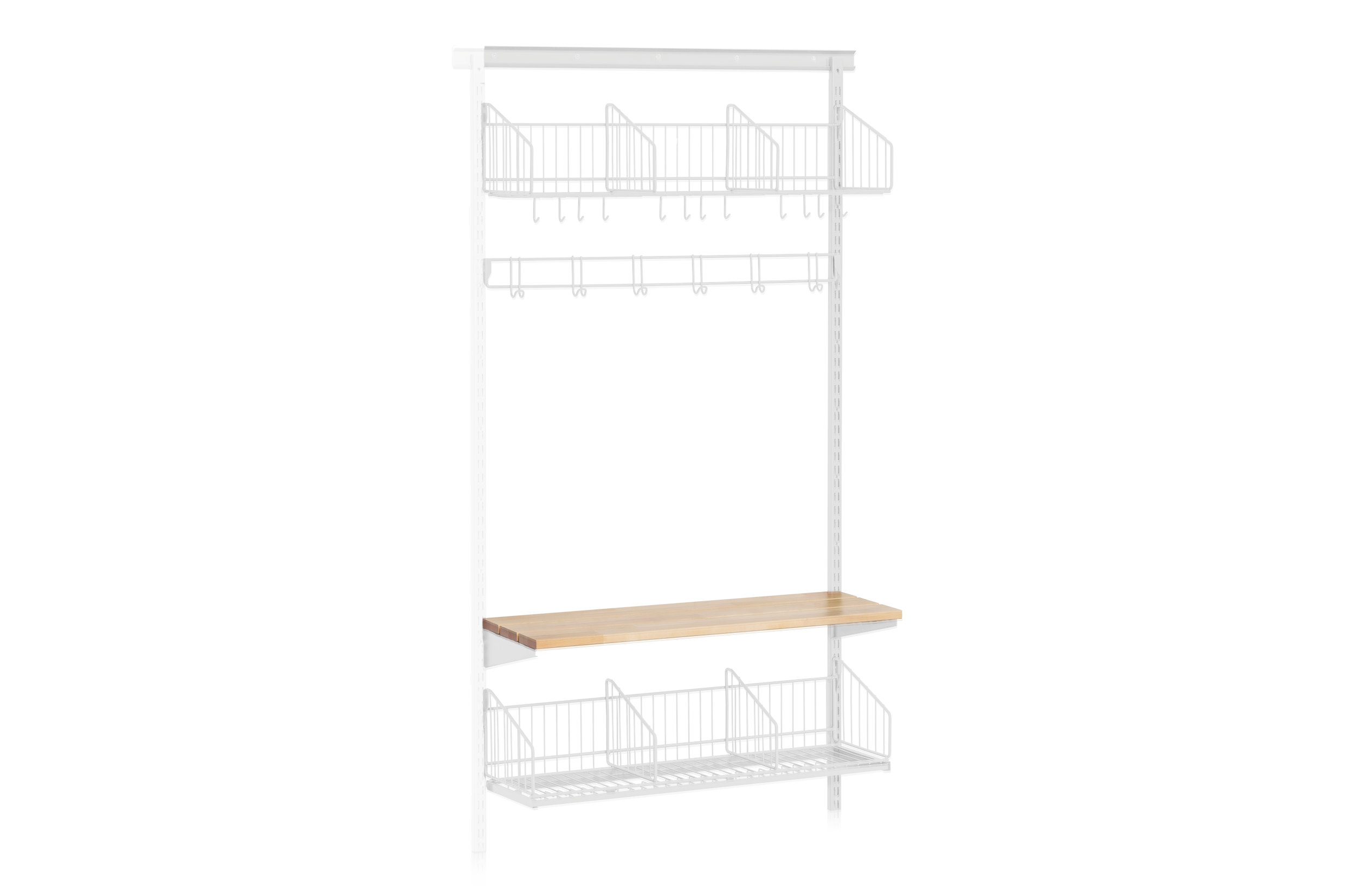 Shoe and Hat Shelf with Bench and Hook Strip Wall Extension White