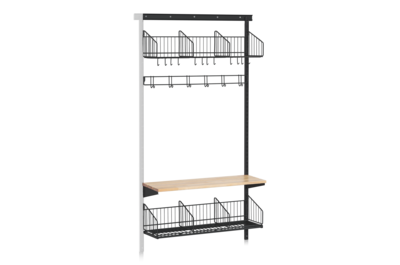 Sko- och Hatthylla inkl Sittbänk och Kroklist Vägg Följdsektion Svart