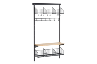 Sko- och Hatthylla inkl Sittbänk och Kroklist Vägg Bassektion Grå