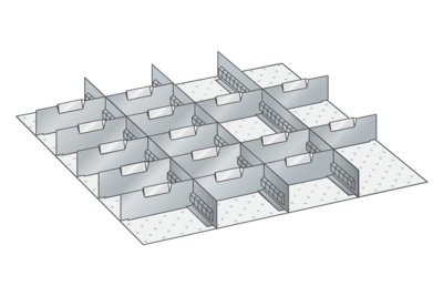 Lådinredning metall 129, 36x36, H=100/125mm