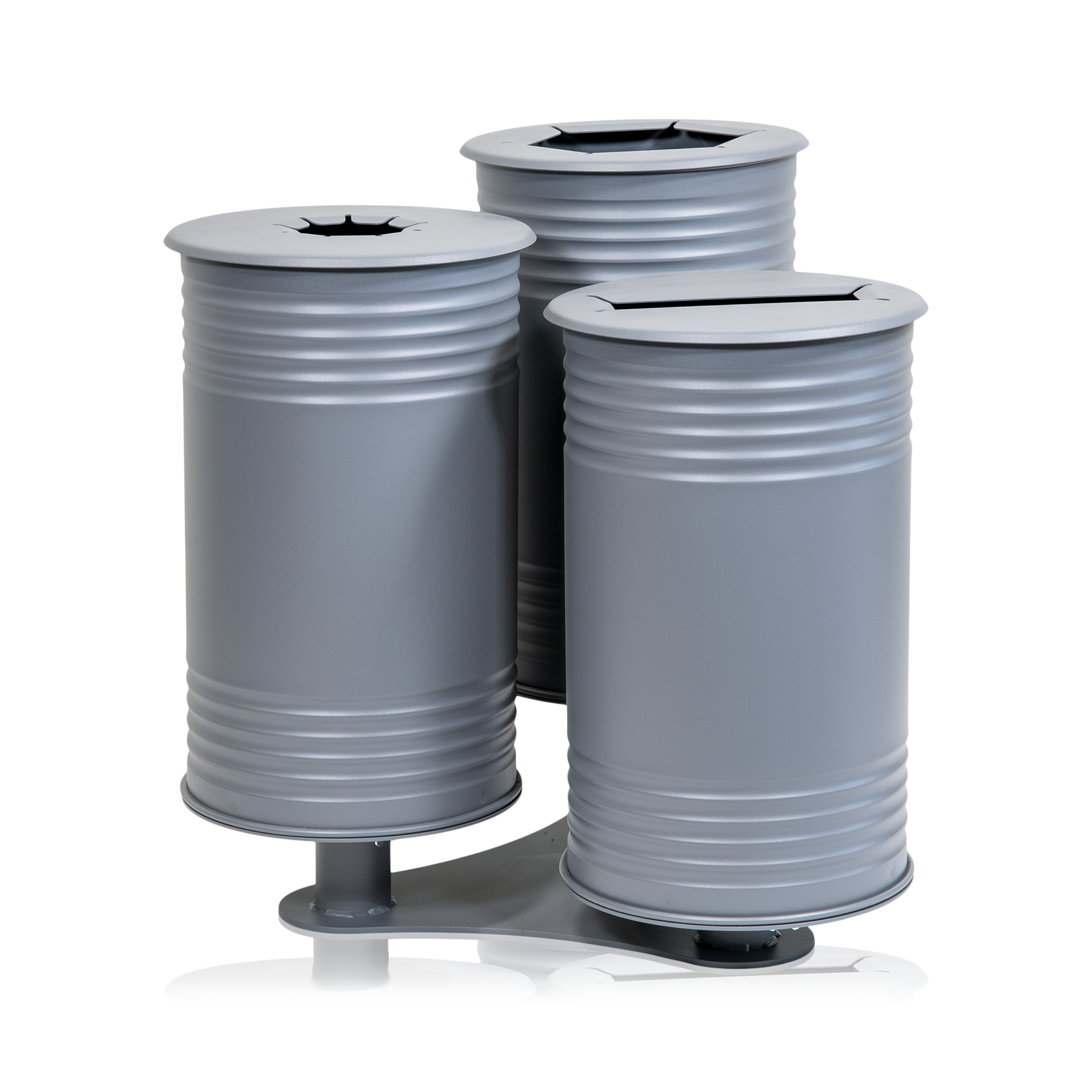 Waste Bin Tin Triple, Grey