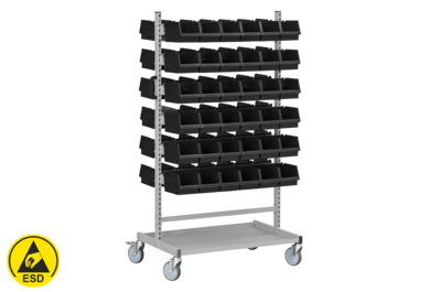 Fahrregal 150/1 Komplett, inkl. 72 Sichtlagerkästen ESD