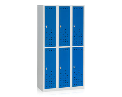 Klädskåp Delat Grå/Blå 6-Dörr B900 mm