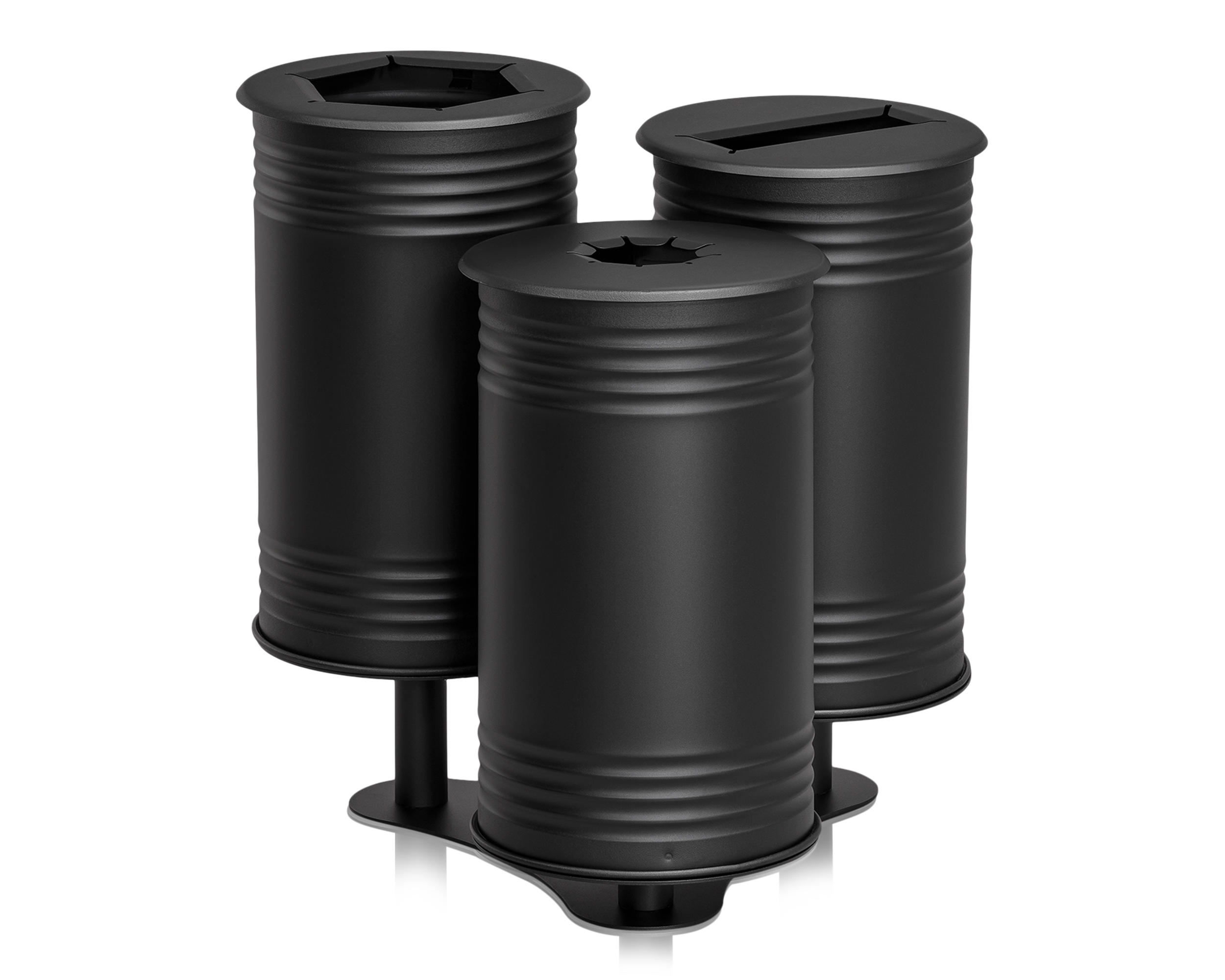 Waste Bin Tin, Triple, Black