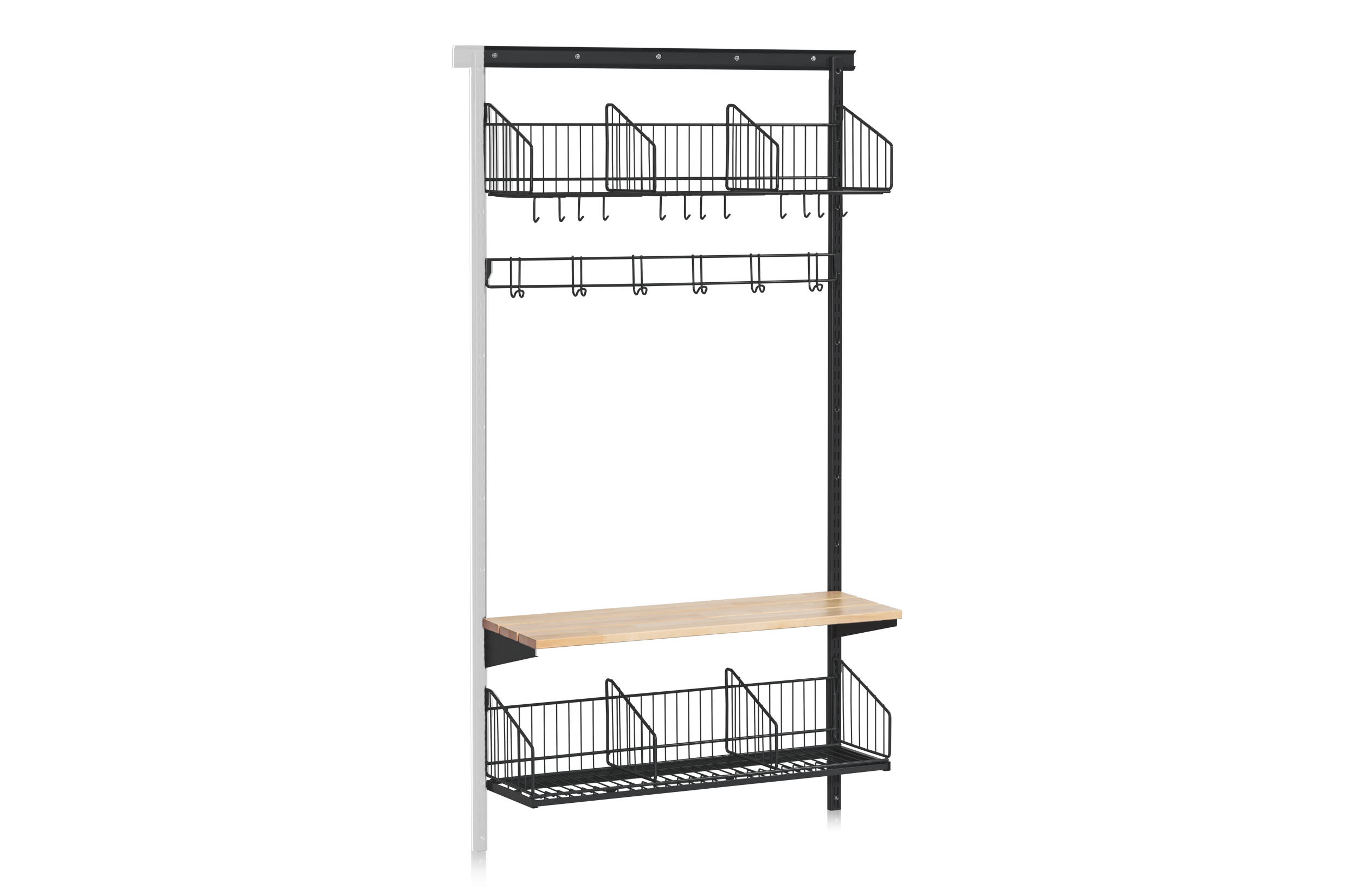 Shoe and Hat Shelf with Bench and Hook Strip Wall Extension Black