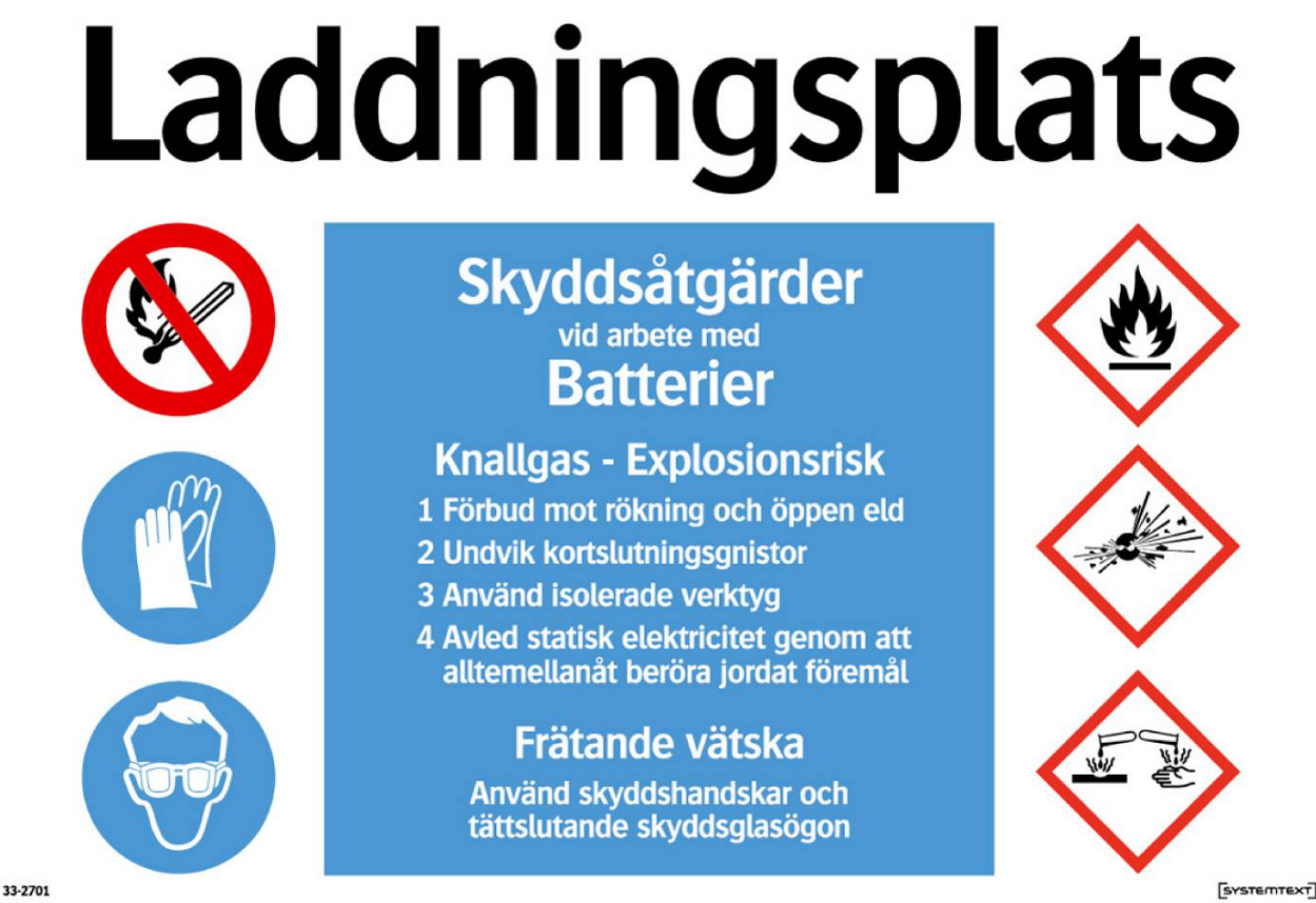 Hinweisschild für Batterie-Ladeplatz