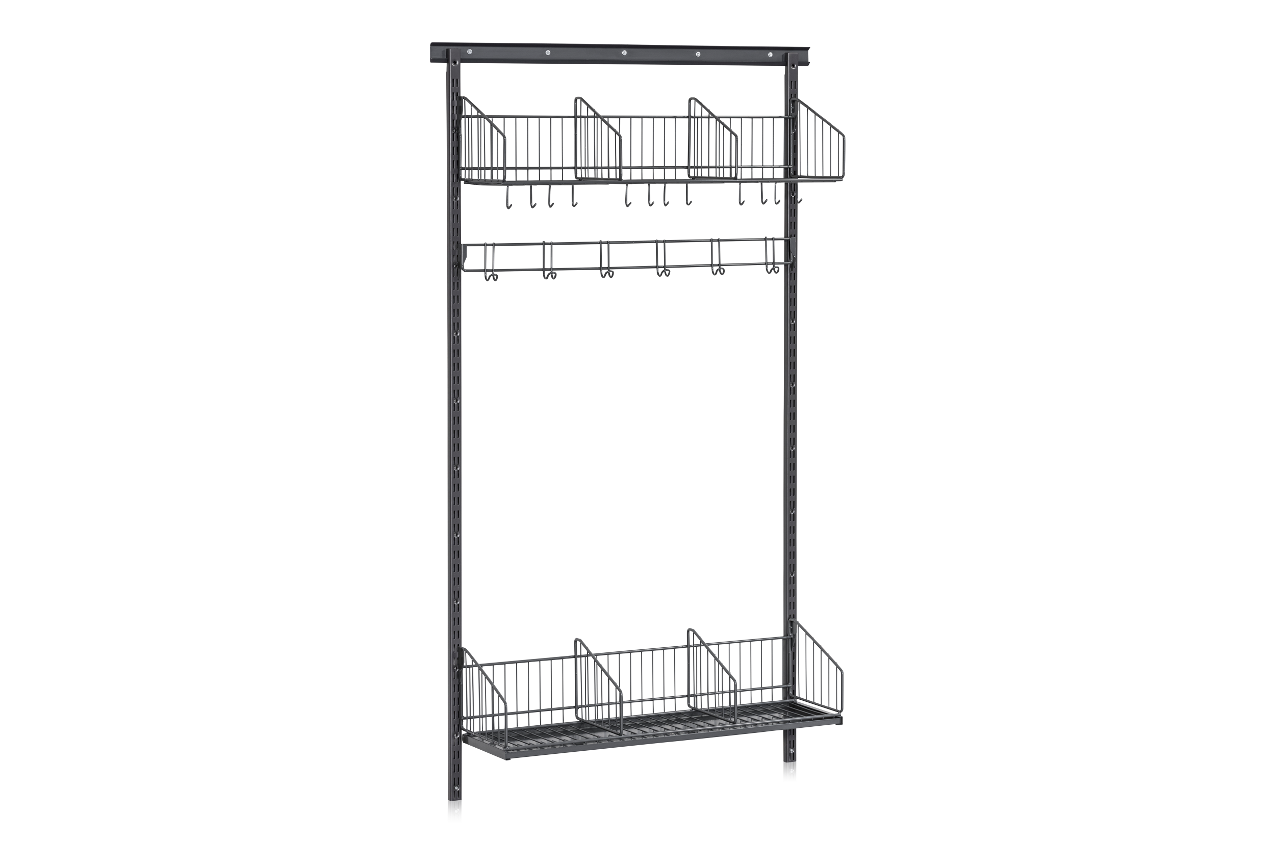 Shoe and Hat Shelf with Hook Strip Wall Base Section Grey