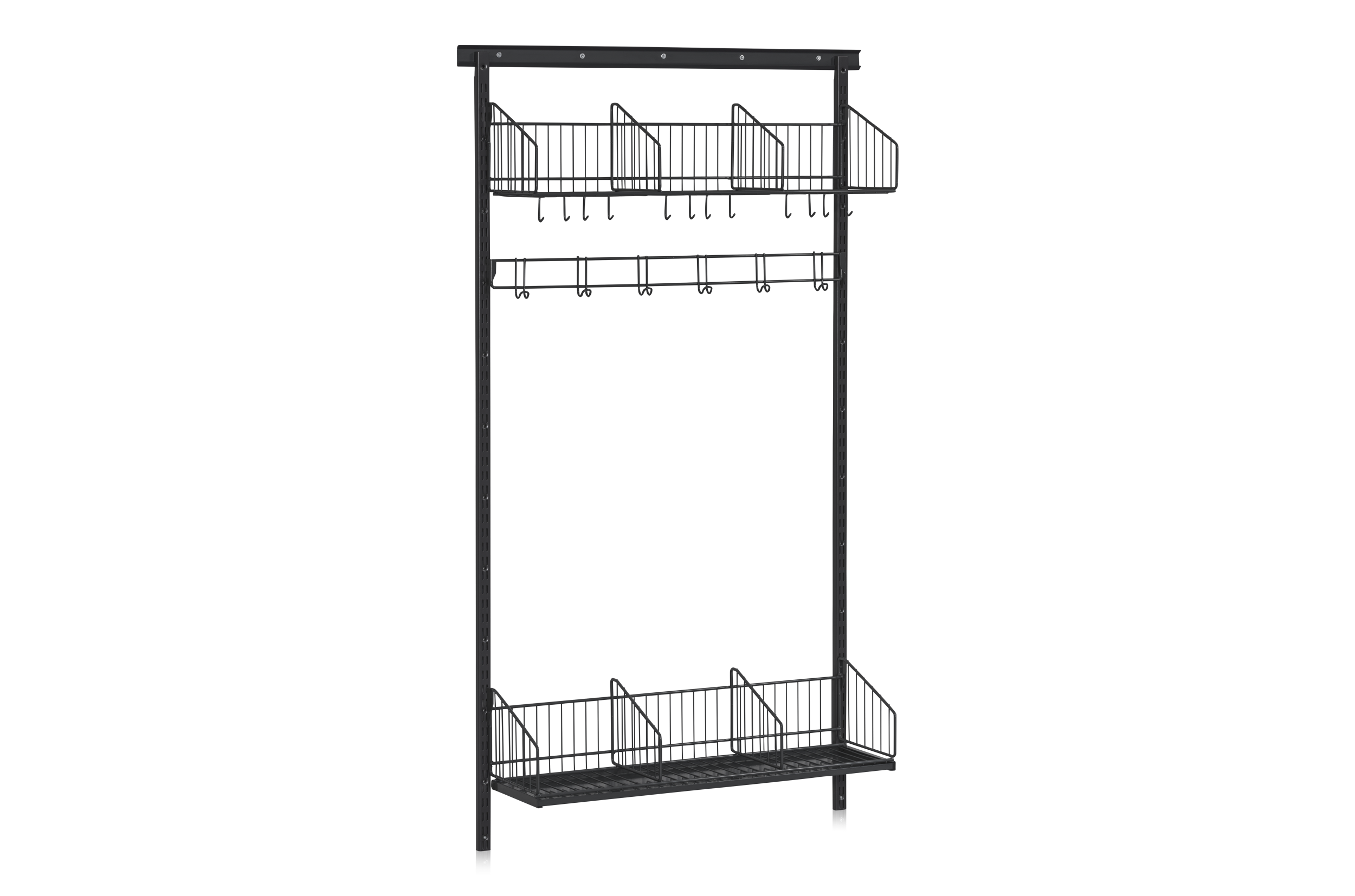 Shoe and Hat Shelf with Hook Strip Wall Base Section Black