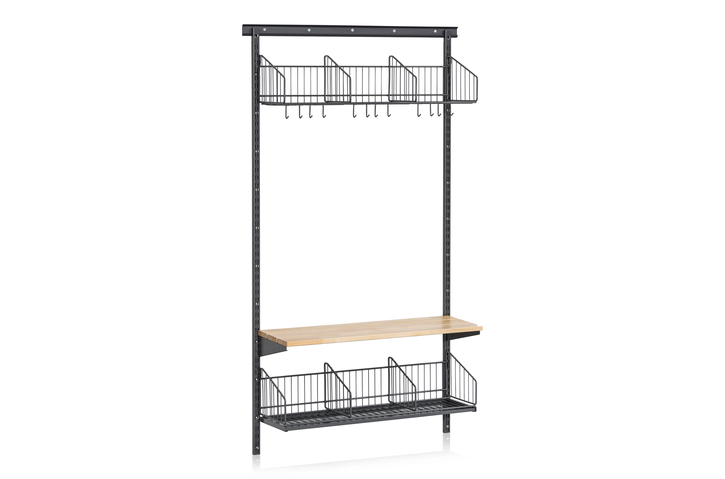 Shoe and Hat Shelf with Bench Wall Base Section Grey